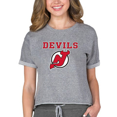 NHL New Jersey Devils Concepts Sport Women's Tri-Blend Mainstream Terry Short Sleeve Sweatshirt Top