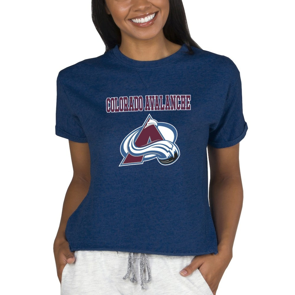 NHL Colorado Avalanche Concepts Sport Women's Tri-Blend Mainstream Terry Short Sleeve Sweatshirt Top