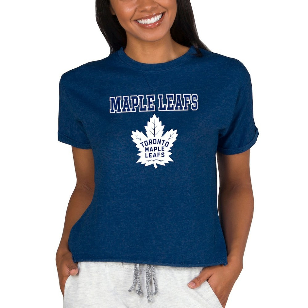 NHL Toronto Maple Leafs Concepts Sport Women's Tri-Blend Mainstream Terry Short Sleeve Sweatshirt Top