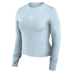 Light Blue Houston Astros Fanatics Women's Studio Fitted Long Sleeve Gym Top