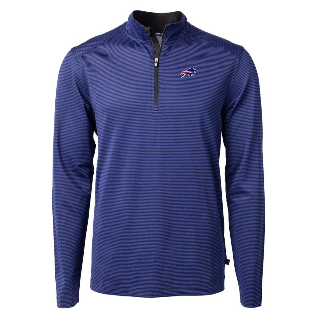 Cutter & Buck Virtue Eco Pique Micro Stripe Recycled Quarter-Zip Pullover Top - Buffalo Bills Pullover