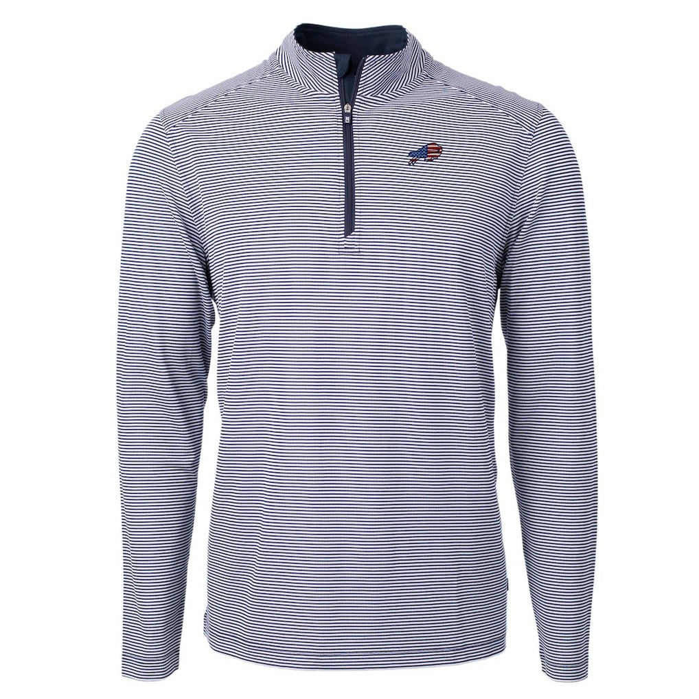 Cutter & Buck Virtue Eco Pique Micro Stripe Recycled Quarter-Zip Pullover Top - Buffalo Bills Pullover