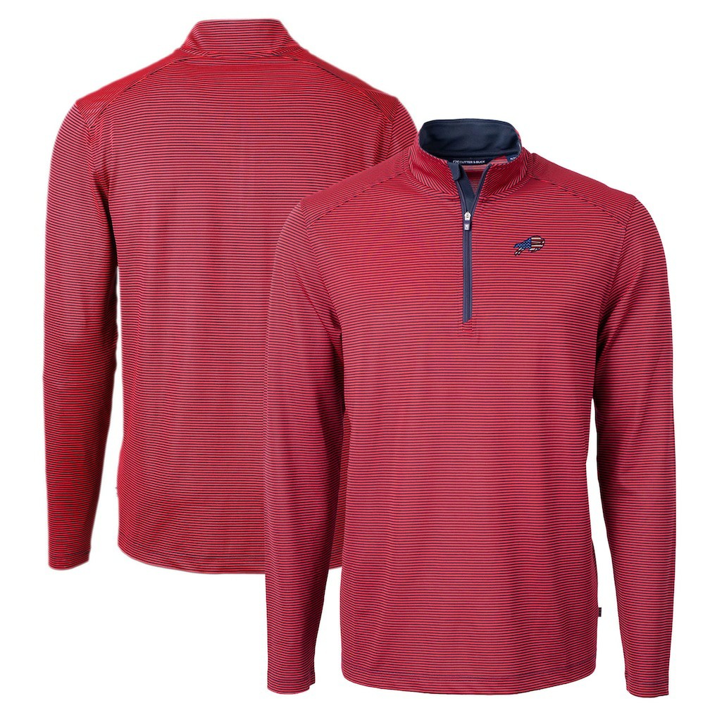 Cutter & Buck Virtue Eco Pique Micro Stripe Recycled Quarter-Zip Pullover Top - Buffalo Bills Pullover