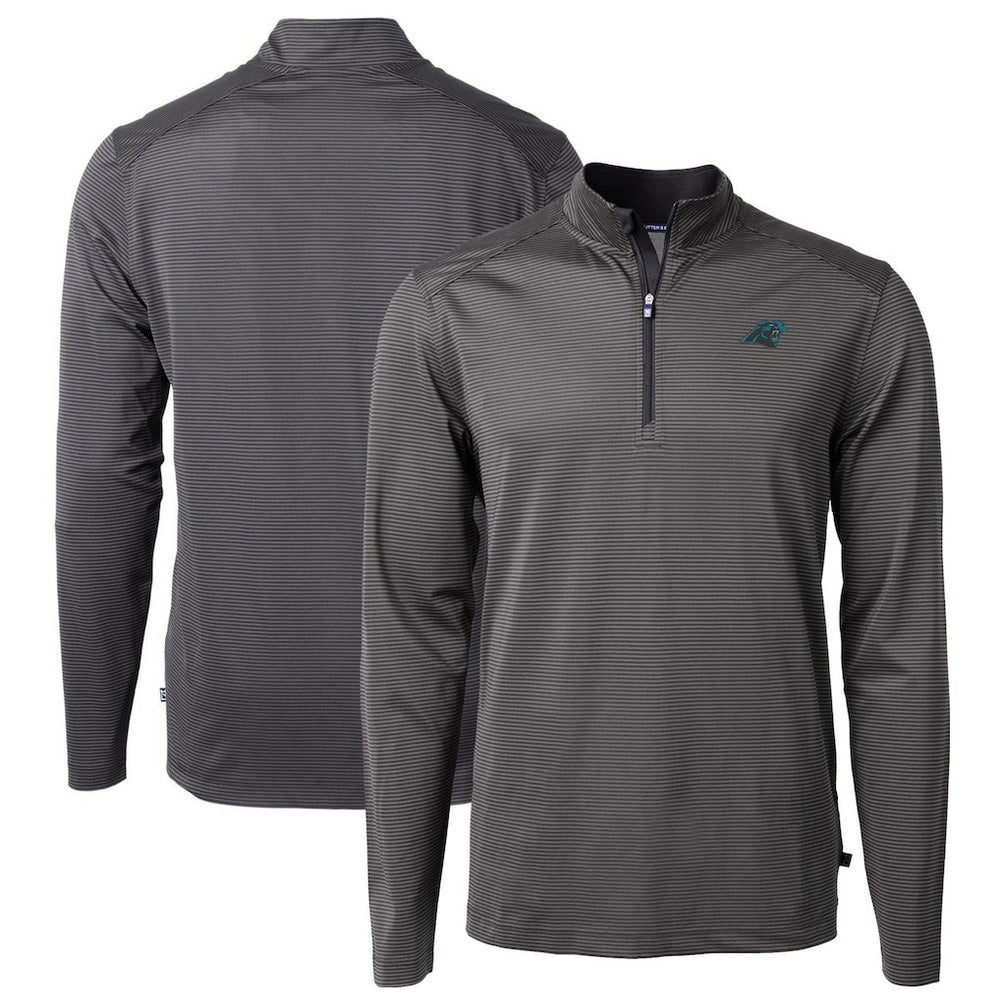 Cutter & Buck Virtue Eco Pique Micro Stripe Recycled Quarter-Zip Pullover Top - Carolina Panthers Pullover