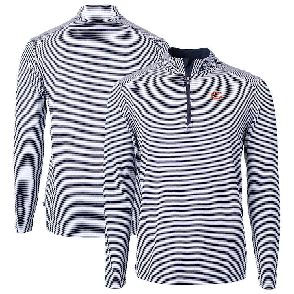 Cutter & Buck Virtue Eco Pique Micro Stripe Recycled Quarter-Zip Pullover Top - Chicago Bears Pullover