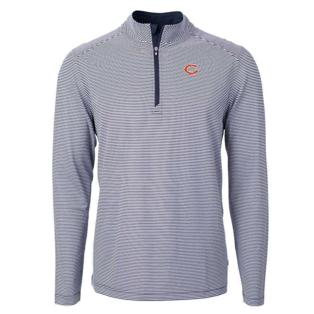 Cutter & Buck Virtue Eco Pique Micro Stripe Recycled Quarter-Zip Pullover Top - Chicago Bears Pullover