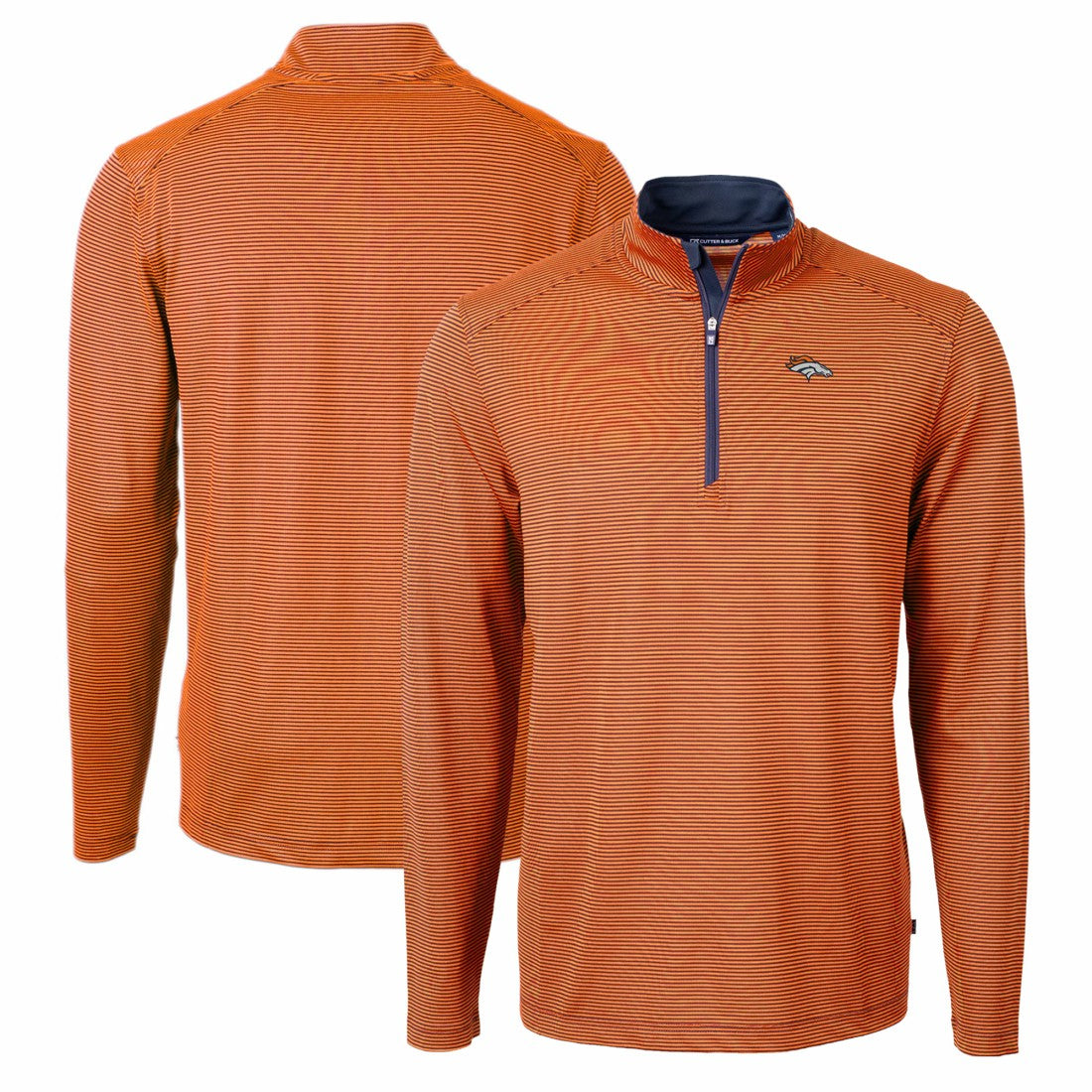 Cutter & Buck Virtue Eco Pique Micro Stripe Recycled Quarter-Zip Pullover Top - Denver Broncos Pullover