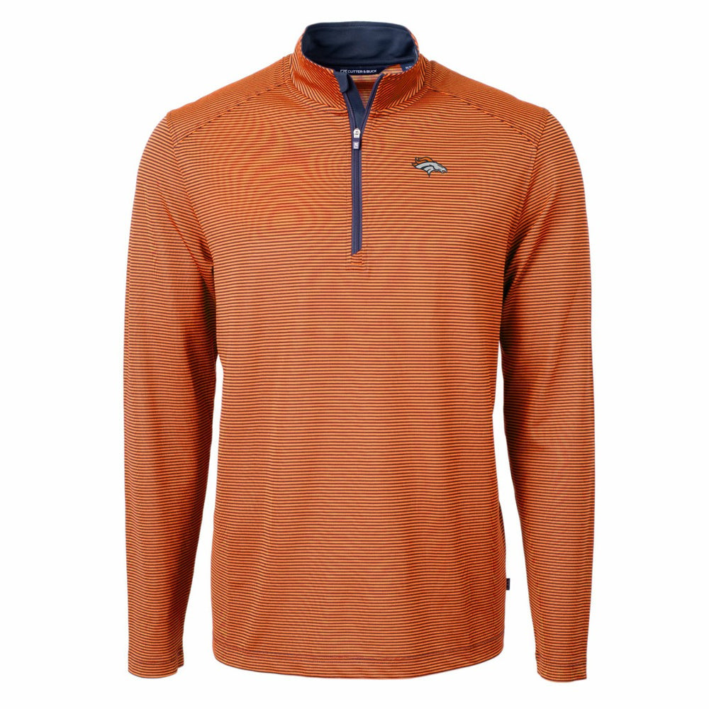 Cutter & Buck Virtue Eco Pique Micro Stripe Recycled Quarter-Zip Pullover Top - Denver Broncos Pullover