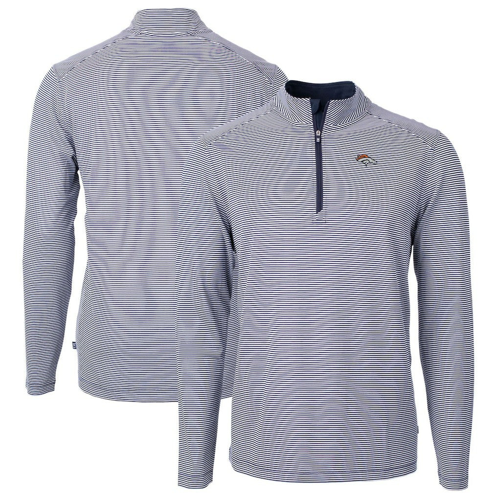 Cutter & Buck Virtue Eco Pique Micro Stripe Recycled Quarter-Zip Pullover Top - Denver Broncos Pullover
