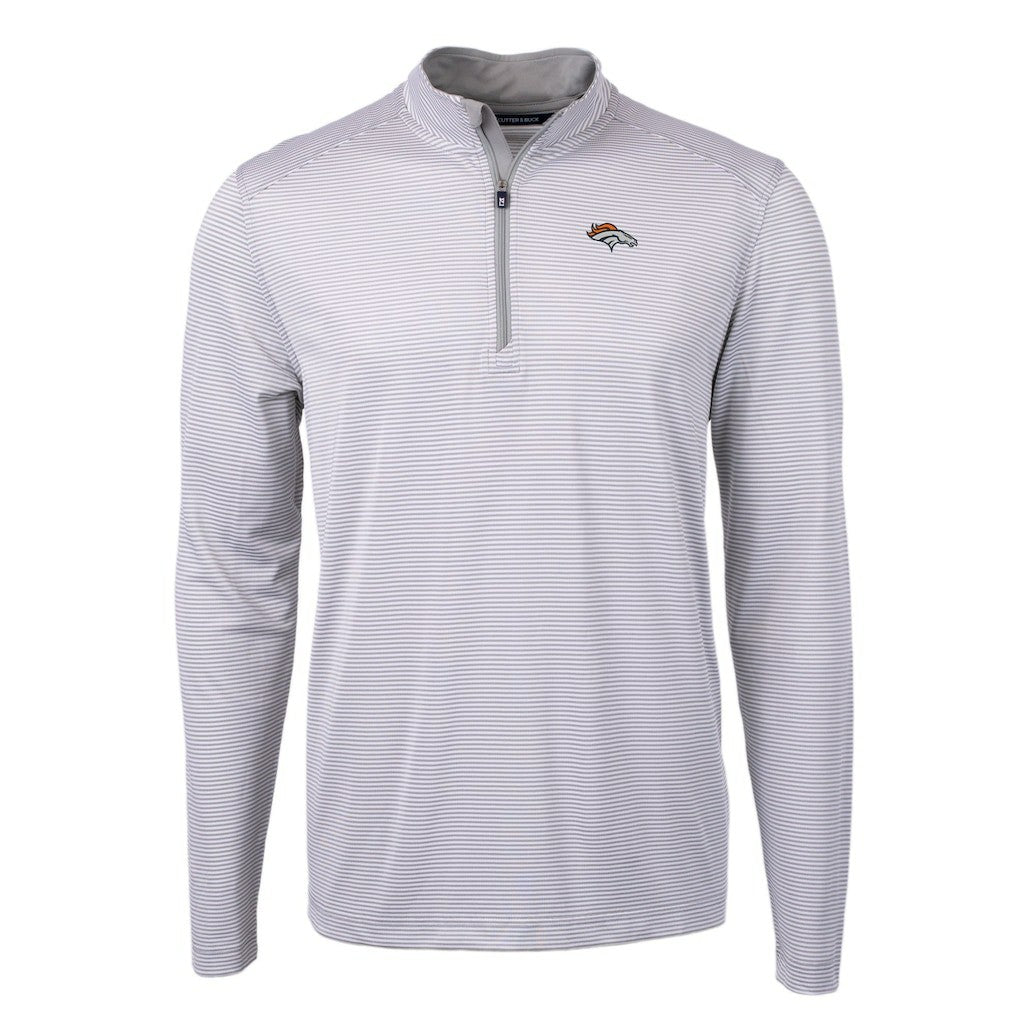 Cutter & Buck Virtue Eco Pique Micro Stripe Recycled Quarter-Zip Pullover Top - Denver Broncos Pullover