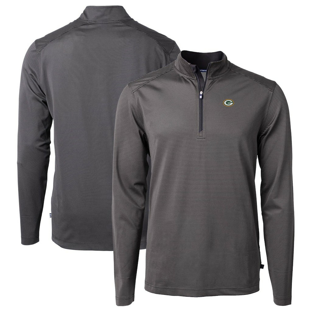 Cutter & Buck Virtue Eco Pique Micro Stripe Recycled Quarter-Zip Pullover Top - Green Bay Packers Pullover