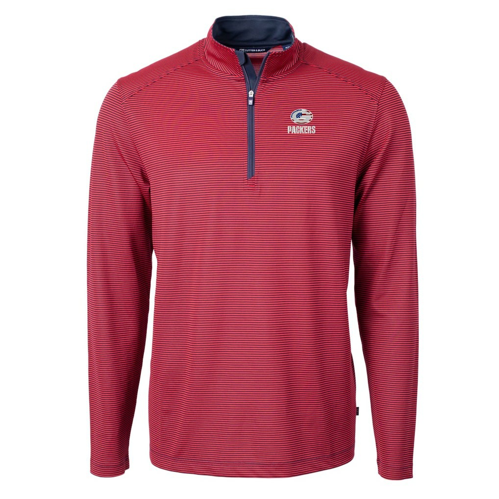 Cutter & Buck Virtue Eco Pique Micro Stripe Recycled Quarter-Zip Pullover Top - Green Bay Packers Pullover