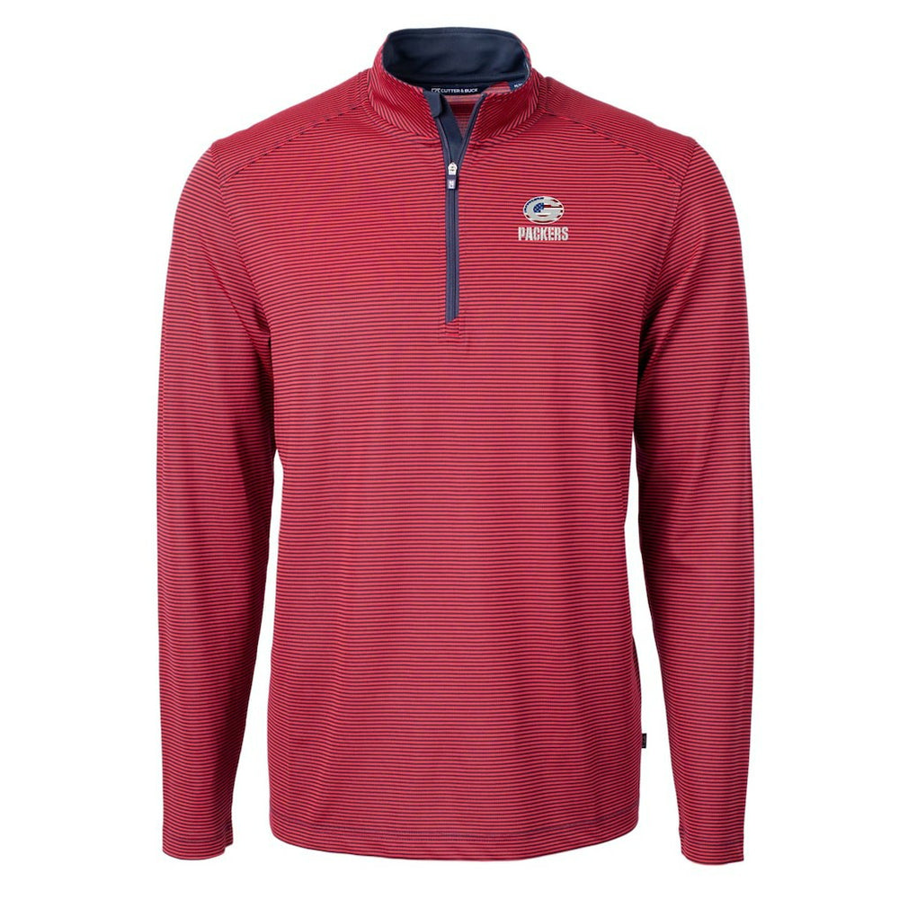 Cutter & Buck Virtue Eco Pique Micro Stripe Recycled Quarter-Zip Pullover Top - Green Bay Packers Pullover