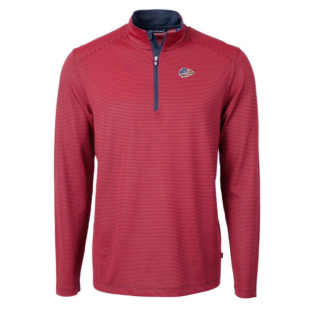 Cutter & Buck Virtue Eco Pique Micro Stripe Recycled Quarter-Zip Pullover Top - Kansas City Chiefs Pullover
