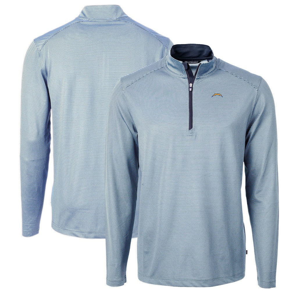 Cutter & Buck Virtue Eco Pique Micro Stripe Recycled Quarter-Zip Pullover Top - Los Angeles Chargers Pullover