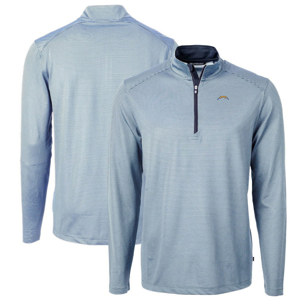 Cutter & Buck Virtue Eco Pique Micro Stripe Recycled Quarter-Zip Pullover Top - Los Angeles Chargers Pullover