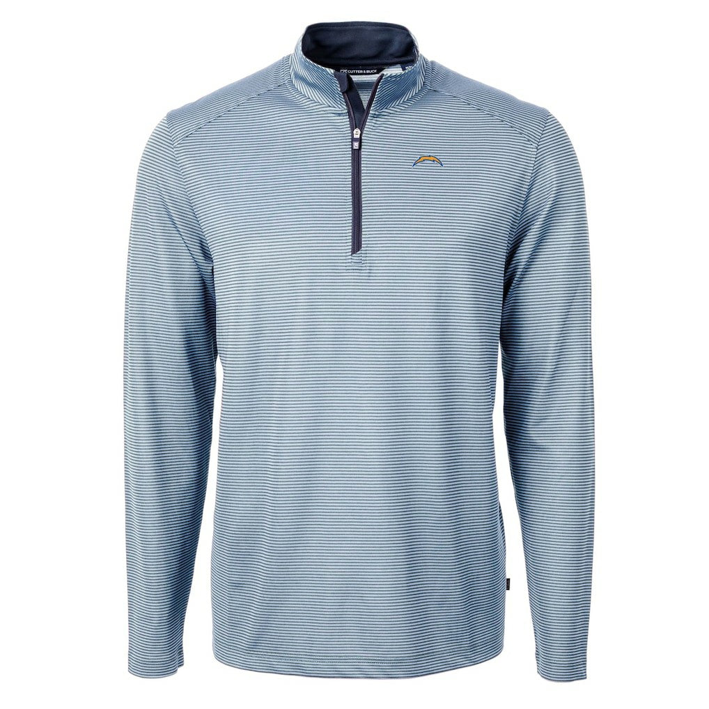 Cutter & Buck Virtue Eco Pique Micro Stripe Recycled Quarter-Zip Pullover Top - Los Angeles Chargers Pullover