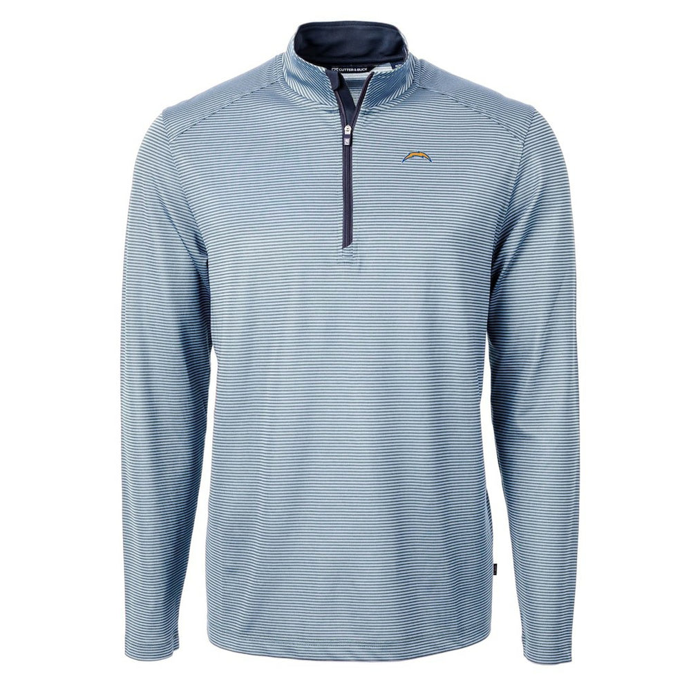 Cutter & Buck Virtue Eco Pique Micro Stripe Recycled Quarter-Zip Pullover Top - Los Angeles Chargers Pullover