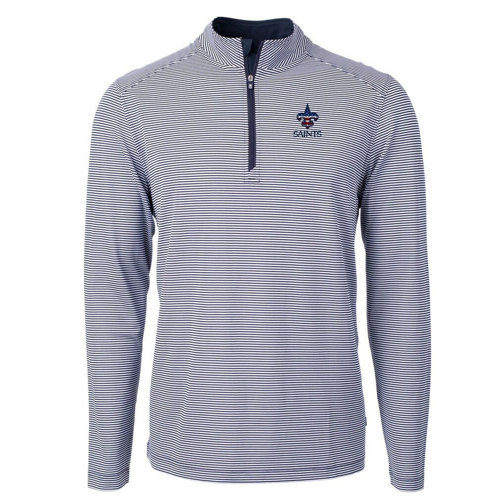 Cutter & Buck Virtue Eco Pique Micro Stripe Recycled Quarter-Zip Pullover Top - New Orleans Saints Pullover