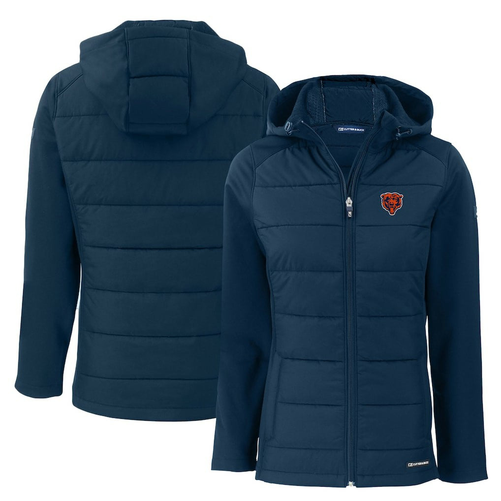 Cutter & Buck Women's Throwback Evoke Hybrid Eco Softshell Recycled Full-Zip Hoodie Jacket - Chicago Bears Hoodies