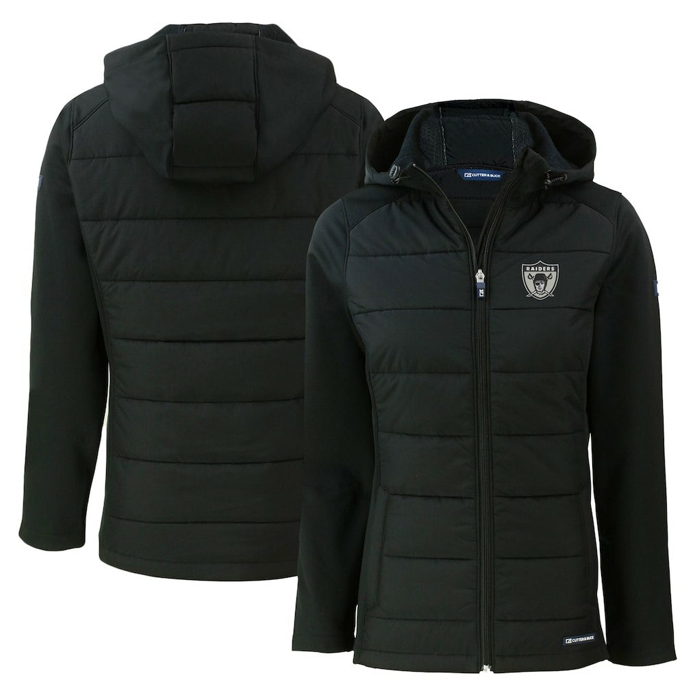 Cutter & Buck Women's Throwback Evoke Hybrid Eco Softshell Recycled Full-Zip Hoodie Jacket - Las Vegas Raiders Hoodies