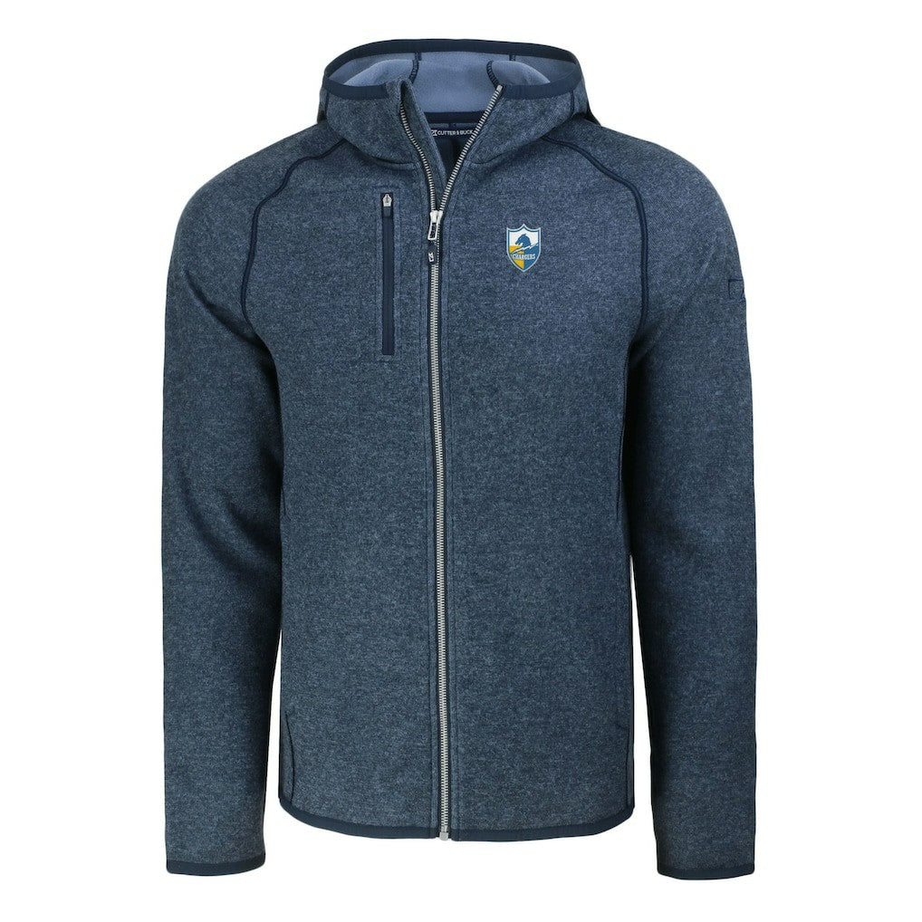 Cutter & Buck Throwback Mainsail Sweater-Knit Full-Zip Hoodie - Los Angeles Chargers Hoodies