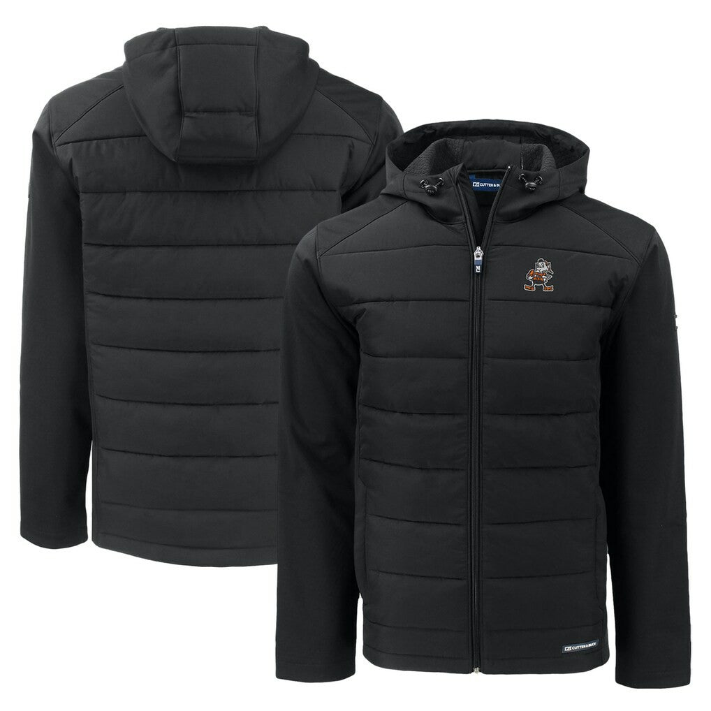 Cutter & Buck Throwback Evoke Hybrid Eco Softshell Recycled Full-Zip Hoodie Jacket - Cleveland Browns Hoodies