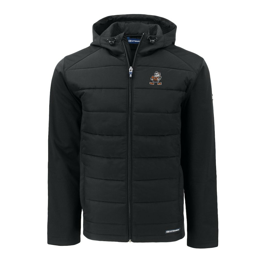 Cutter & Buck Throwback Evoke Hybrid Eco Softshell Recycled Full-Zip Hoodie Jacket - Cleveland Browns Hoodies