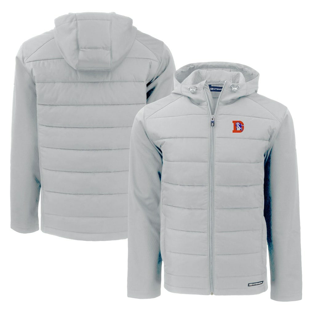 Cutter & Buck Throwback Evoke Hybrid Eco Softshell Recycled Full-Zip Hoodie Jacket - Denver Broncos Hoodies