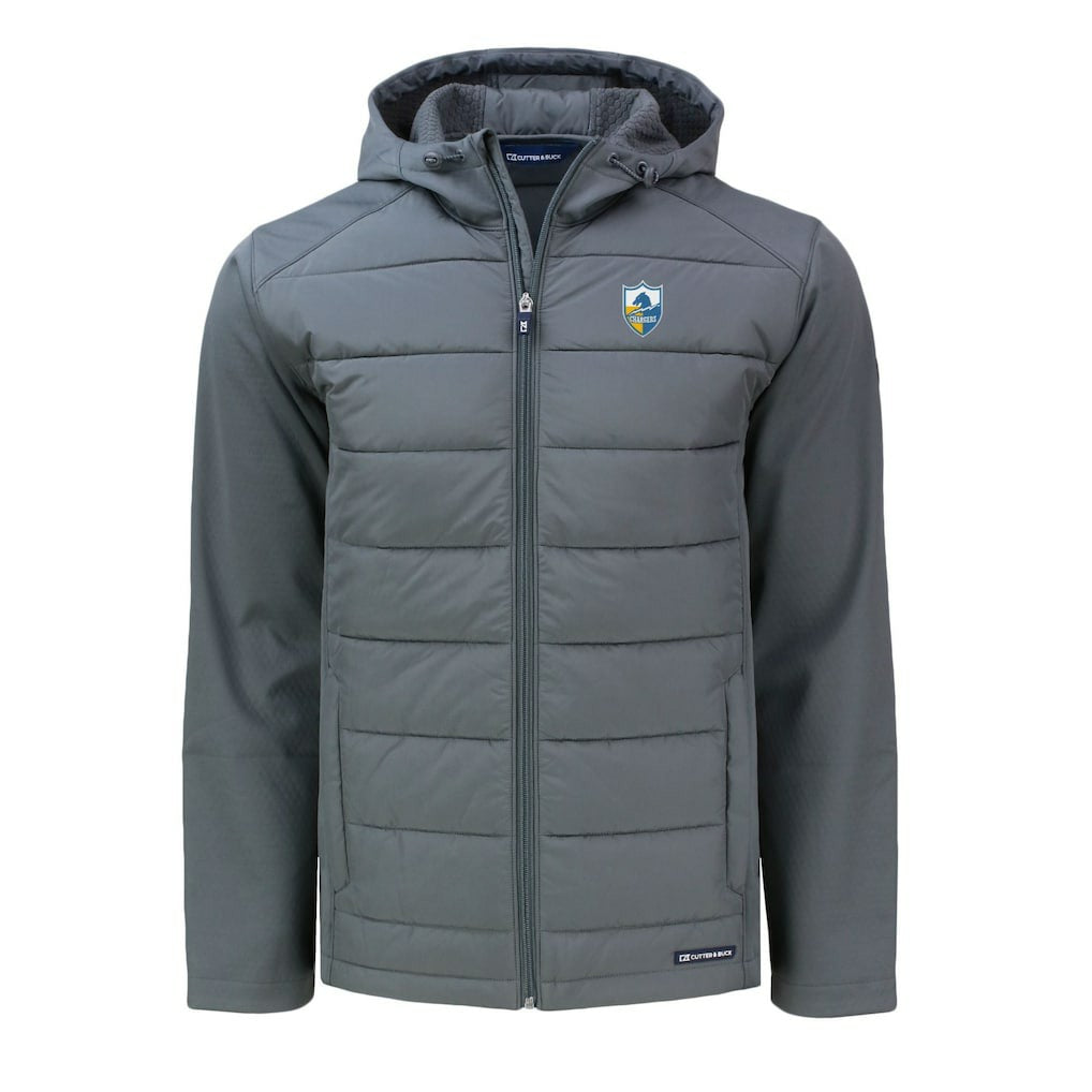 Cutter & Buck Throwback Evoke Hybrid Eco Softshell Recycled Full-Zip Hoodie Jacket - Los Angeles Chargers Hoodies