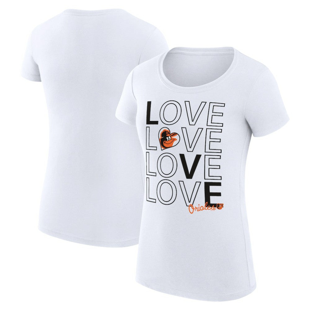White Baltimore Orioles G-III 4Her by Carl Banks Women's Super-Slim Fit Lightweight Love Graphic Team T-Shirt