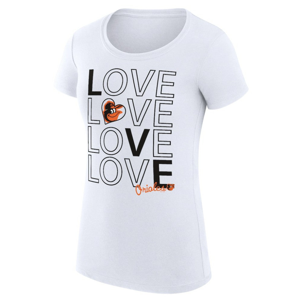 White Baltimore Orioles G-III 4Her by Carl Banks Women's Super-Slim Fit Lightweight Love Graphic Team T-Shirt