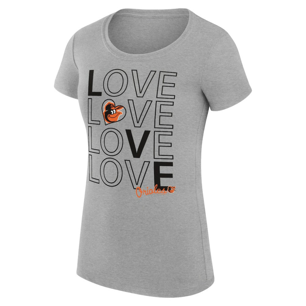 Heather Gray Baltimore Orioles G-III 4Her by Carl Banks Women's Super-Slim Fit Lightweight Love Graphic Team T-Shirt
