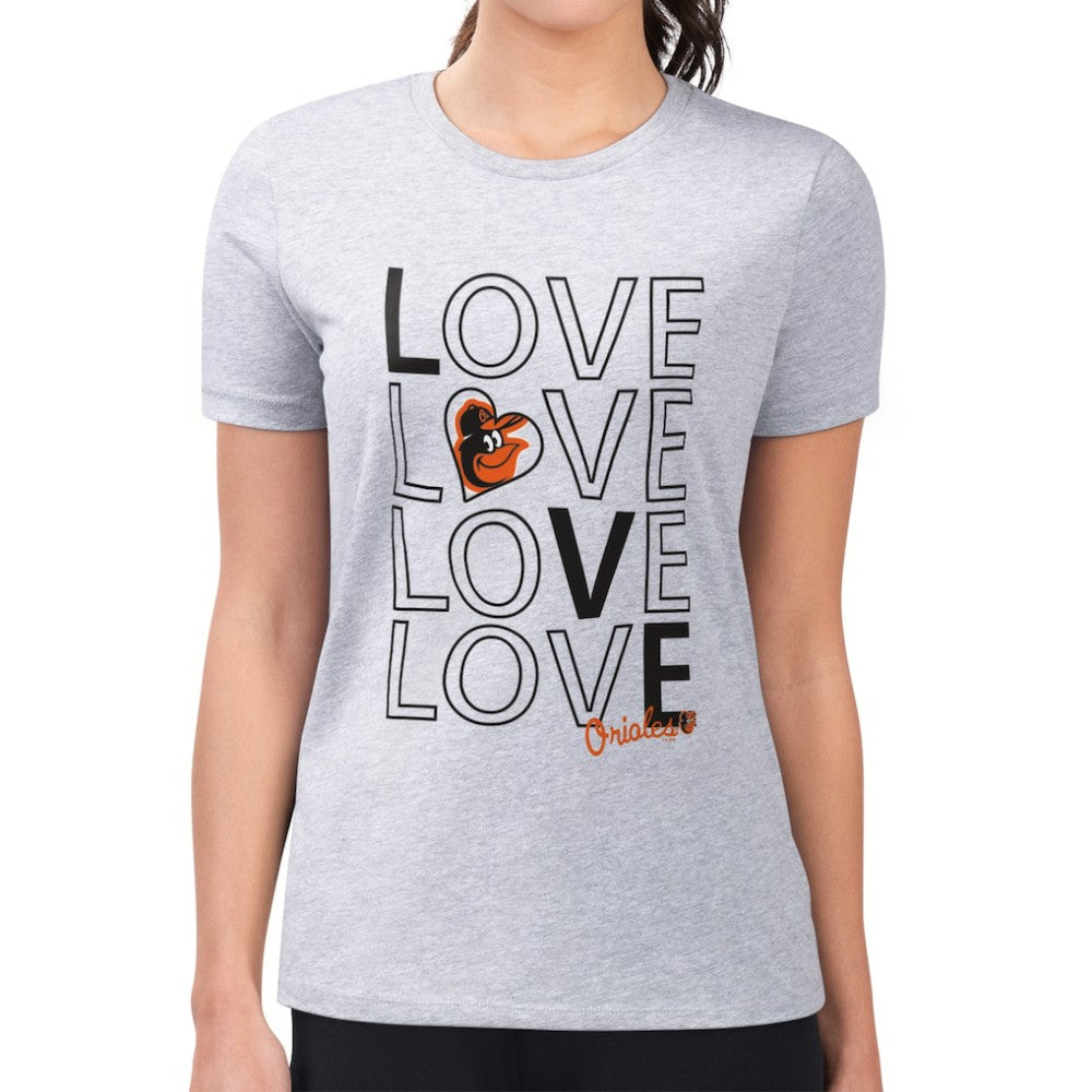Heather Gray Baltimore Orioles G-III 4Her by Carl Banks Women's Super-Slim Fit Lightweight Love Graphic Team T-Shirt