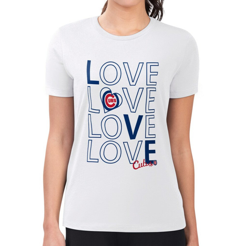 White Chicago Cubs G-III 4Her by Carl Banks Women's Super-Slim Fit Lightweight Love Graphic Team T-Shirt