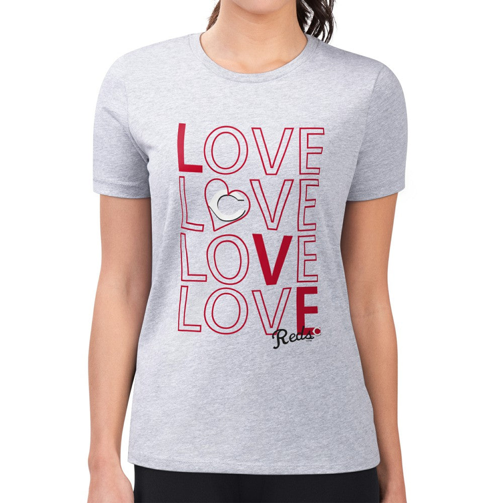 Heather Gray Cincinnati Reds G-III 4Her by Carl Banks Women's Super-Slim Fit Lightweight Love Graphic Team T-Shirt