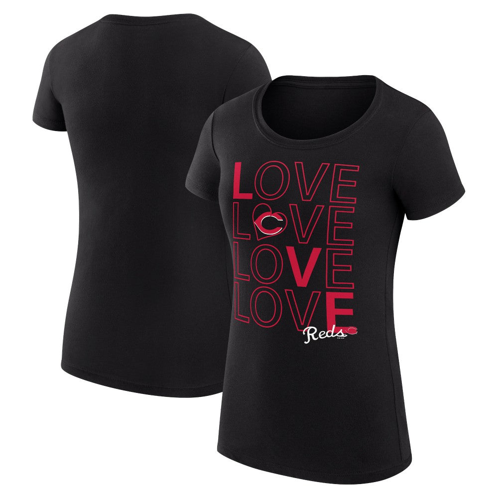 Black Cincinnati Reds G-III 4Her by Carl Banks Women's Super-Slim Fit Lightweight Love Graphic Team T-Shirt