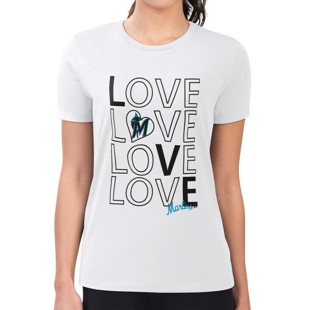 White Miami Marlins G-III 4Her by Carl Banks Women's Super-Slim Fit Lightweight Love Graphic Team T-Shirt