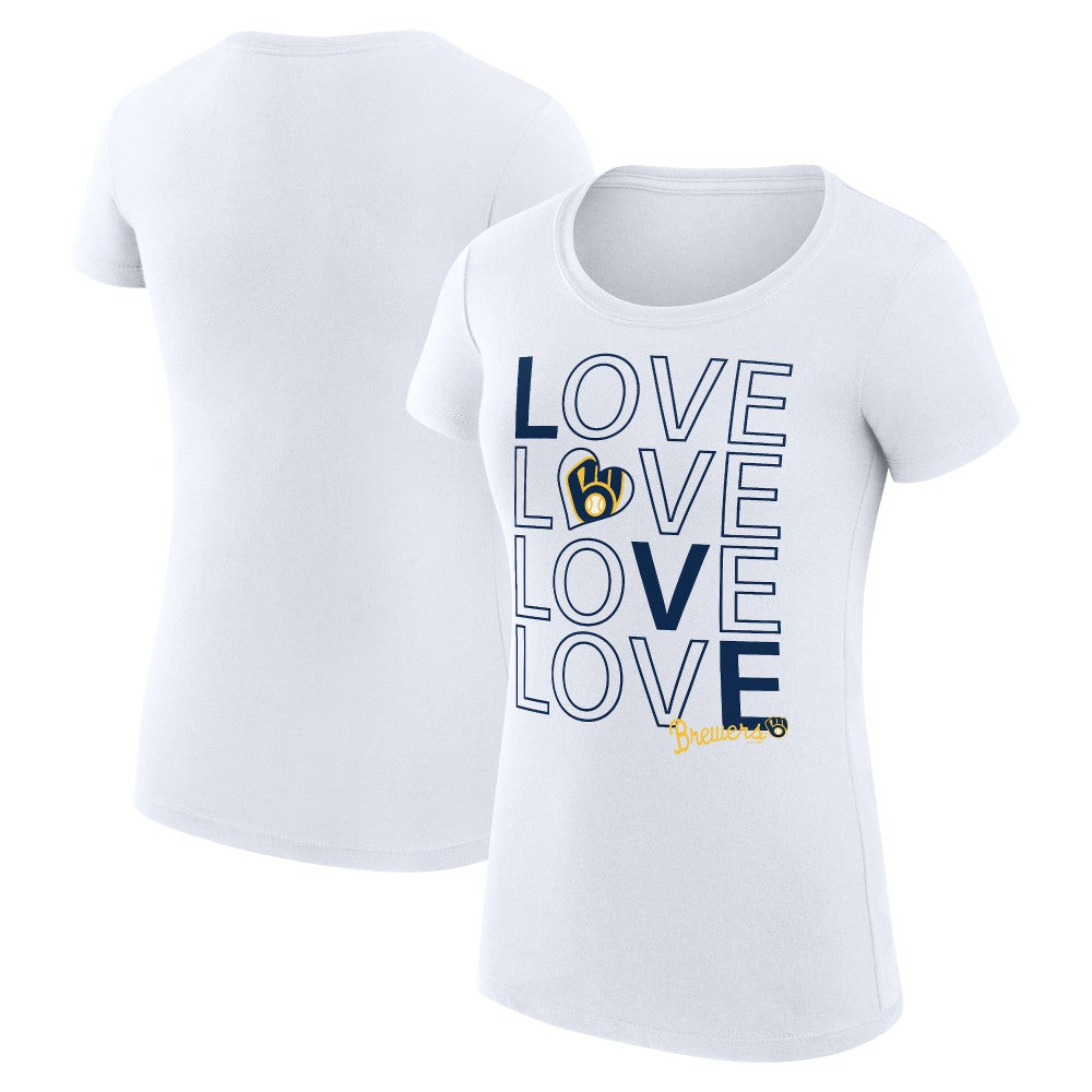 White Milwaukee Brewers G-III 4Her by Carl Banks Women's Super-Slim Fit Lightweight Love Graphic Team T-Shirt