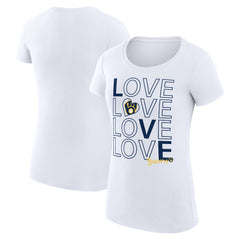 White Milwaukee Brewers G-III 4Her by Carl Banks Women's Super-Slim Fit Lightweight Love Graphic Team T-Shirt