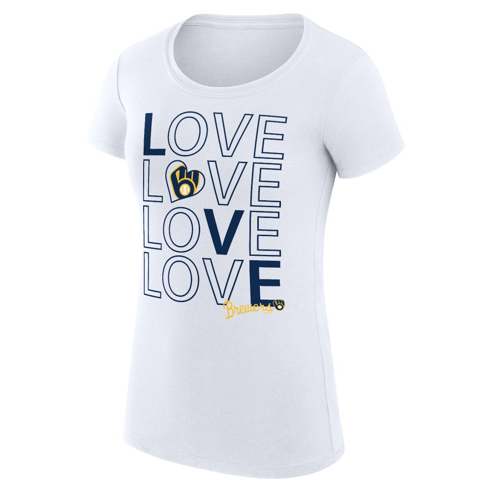 White Milwaukee Brewers G-III 4Her by Carl Banks Women's Super-Slim Fit Lightweight Love Graphic Team T-Shirt