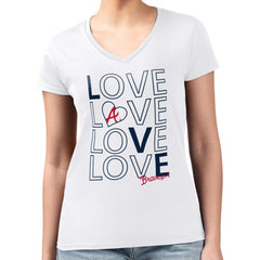 White Atlanta Braves G-III 4Her by Carl Banks Women's Super-Slim Fit Lightweight Love Graphic Team V-Neck T-Shirt