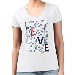 White Cleveland Guardians G-III 4Her by Carl Banks Women's Super-Slim Fit Lightweight Love Graphic Team V-Neck T-Shirt