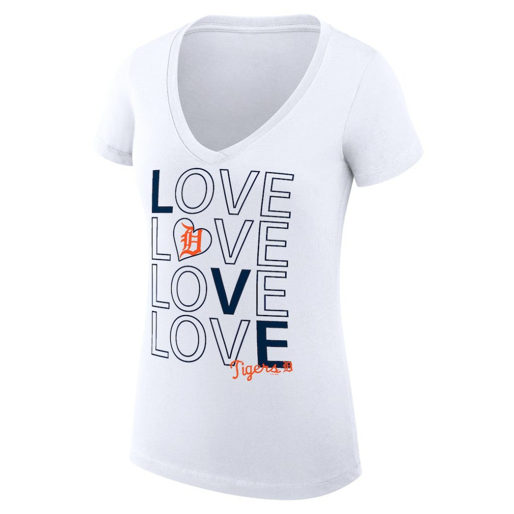 White Detroit Tigers G-III 4Her by Carl Banks Women's Super-Slim Fit Lightweight Love Graphic Team V-Neck T-Shirt
