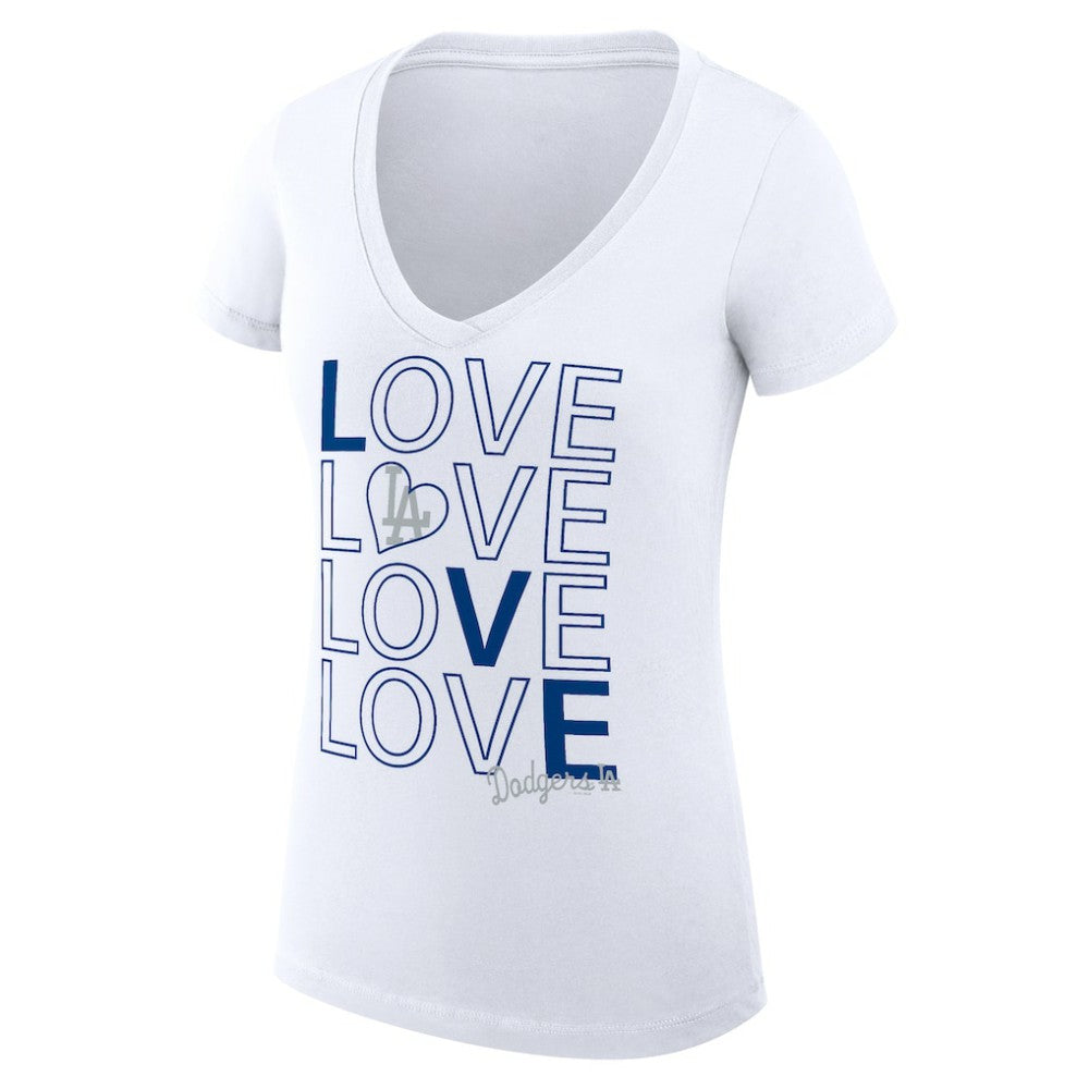White Los Angeles Dodgers G-III 4Her by Carl Banks Women's Super-Slim Fit Lightweight Love Graphic Team V-Neck T-Shirt