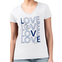 White Los Angeles Dodgers G-III 4Her by Carl Banks Women's Super-Slim Fit Lightweight Love Graphic Team V-Neck T-Shirt