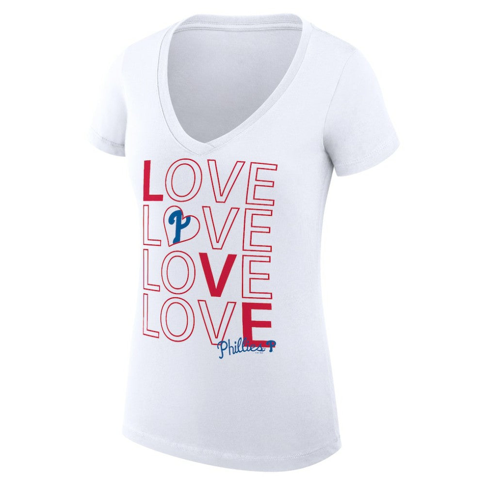 White Philadelphia Phillies G-III 4Her by Carl Banks Women's Super-Slim Fit Lightweight Love Graphic Team V-Neck T-Shirt