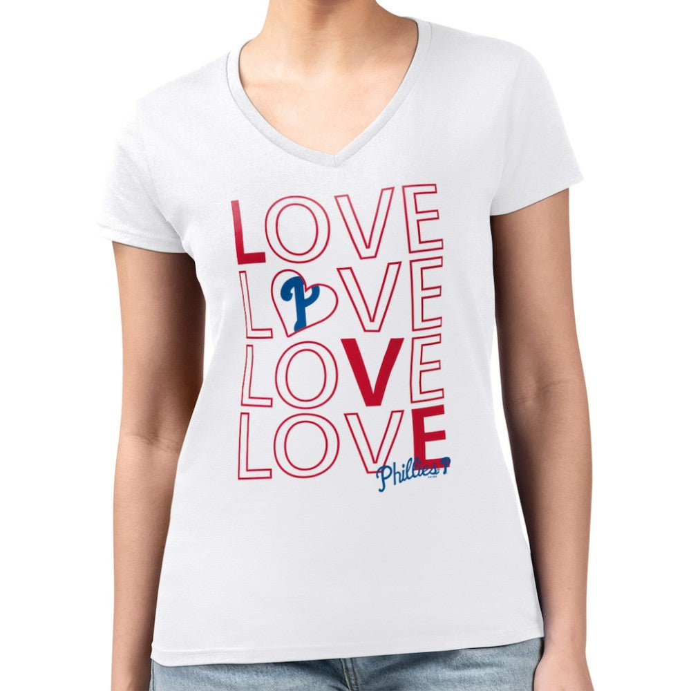 White Philadelphia Phillies G-III 4Her by Carl Banks Women's Super-Slim Fit Lightweight Love Graphic Team V-Neck T-Shirt
