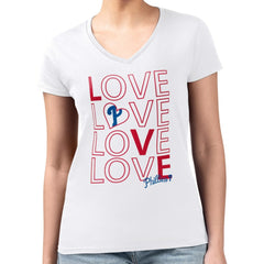 White Philadelphia Phillies G-III 4Her by Carl Banks Women's Super-Slim Fit Lightweight Love Graphic Team V-Neck T-Shirt