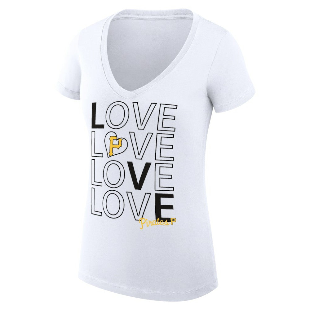 White Pittsburgh Pirates G-III 4Her by Carl Banks Women's Super-Slim Fit Lightweight Love Graphic Team V-Neck T-Shirt